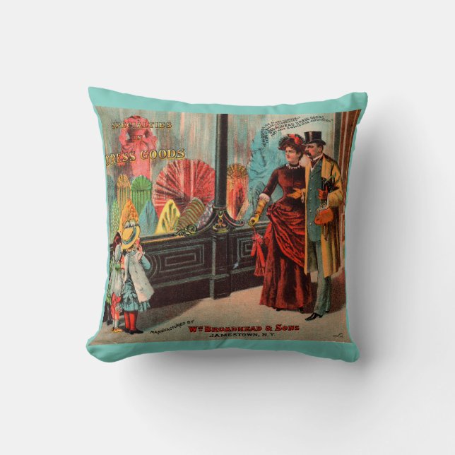trade card William Broadhead & Sons dress goods Throw Pillow (Front)
