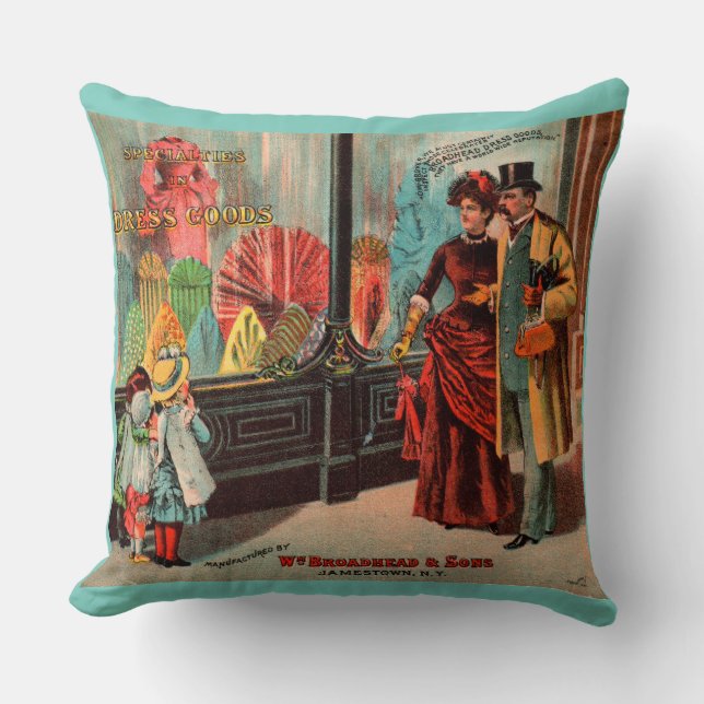 trade card William Broadhead & Sons dress goods Throw Pillow (Front)