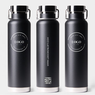 Trade show giveaway Business Logo QR code black Water Bottle