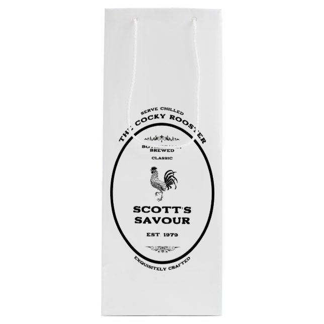 Trademark, the cocky rooster, customizable wine gift bag (Front)