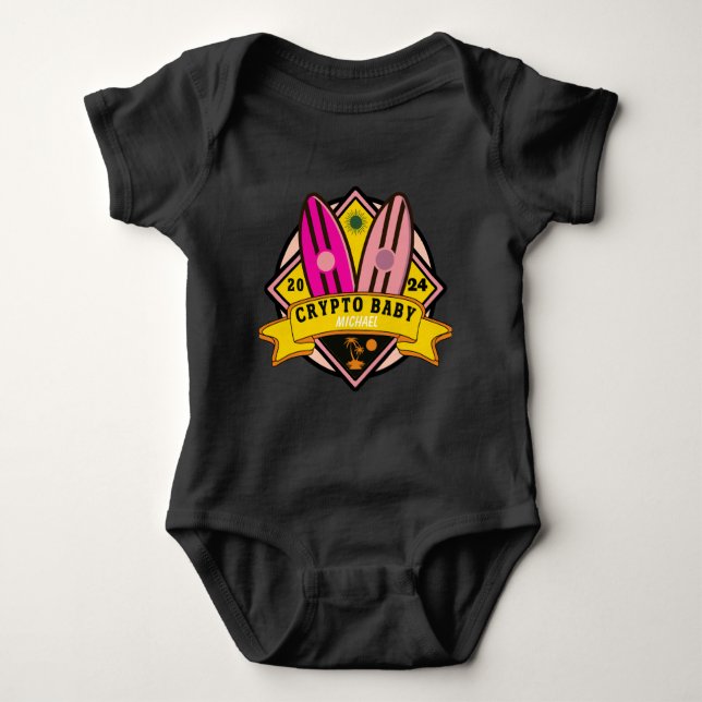 trader baby with name surf boards beach baby bodysuit (Front)
