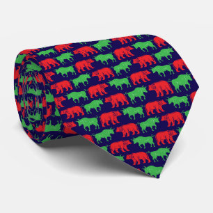 Traders Green Bull & Red Bear, Dark Blue BG Neck Tie
