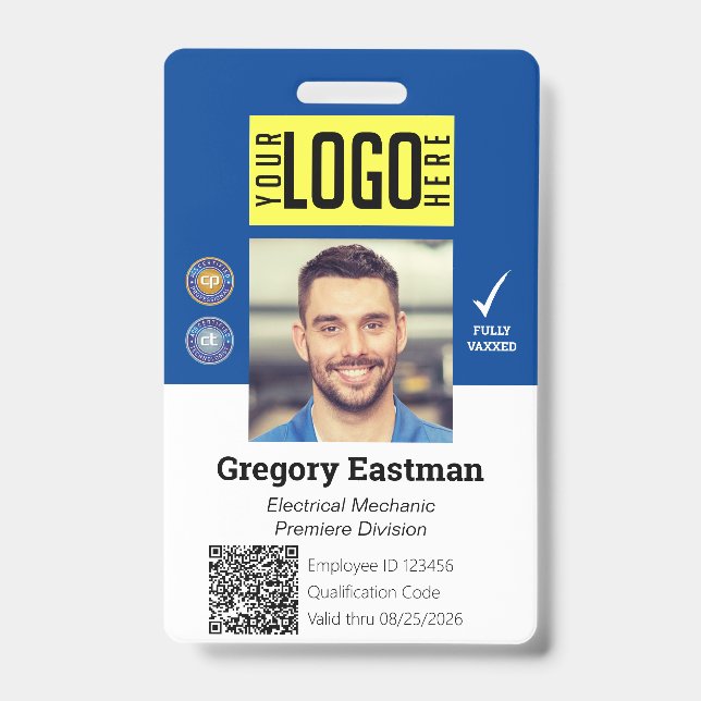 Tradesman Photo ID QR Code Blue White Badge (Front)