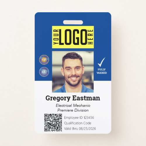 Tradesman Photo ID QR Code Blue White Badge
