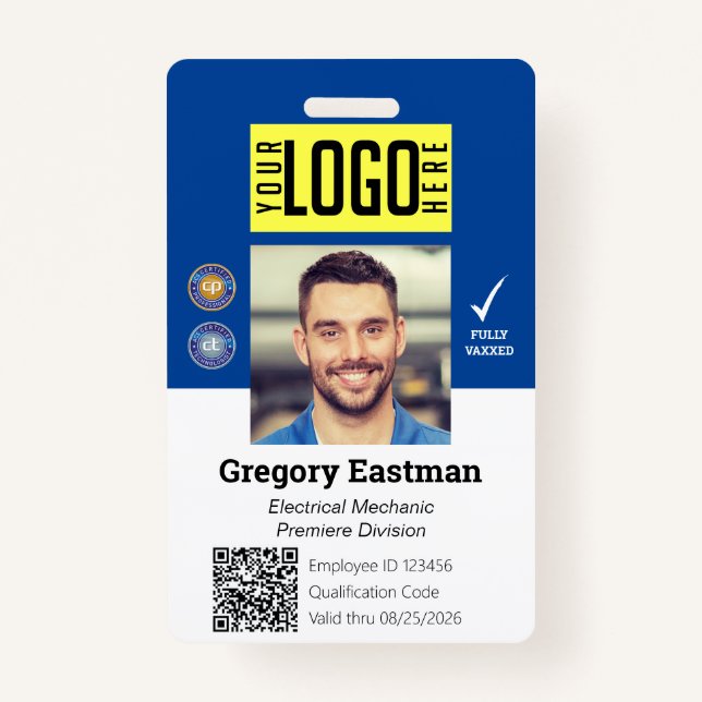 Tradesman Photo ID QR Code Blue White Badge (Front)