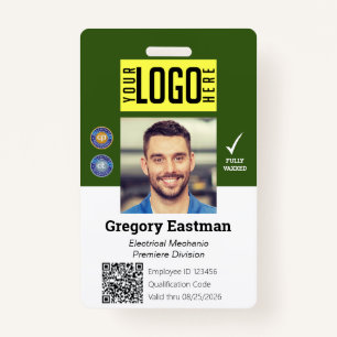 Tradesman Vaccine QR Code Photo ID Green Badge