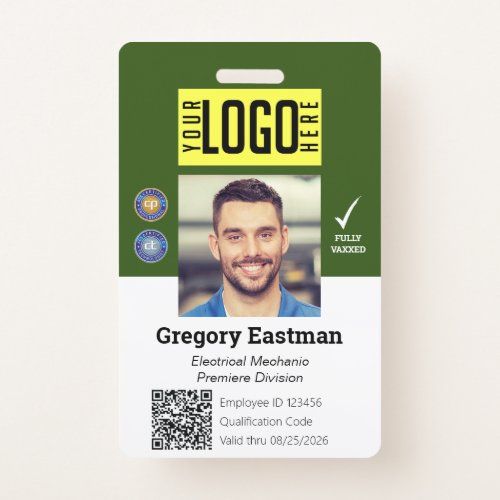 Tradesman Vaccine QR Code Photo ID Green Badge