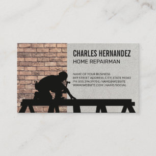 Tradesman Working on Roof Brick Wall Business Card