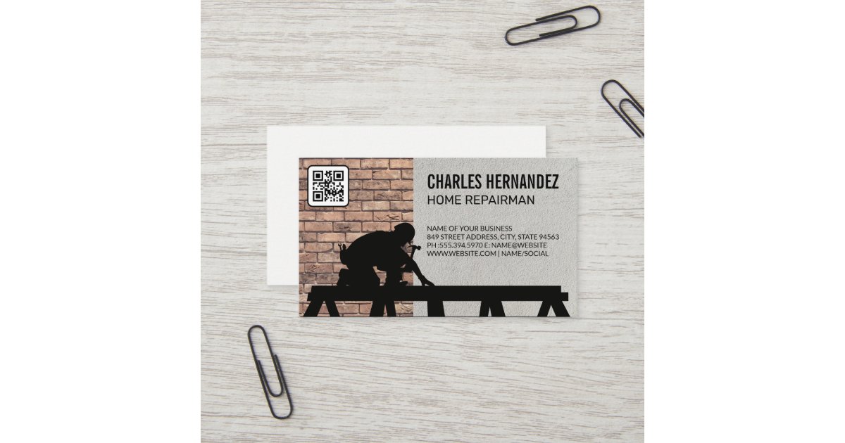 Tradesman Working on Roof | Brick Wall | QR Code Business Card | Zazzle