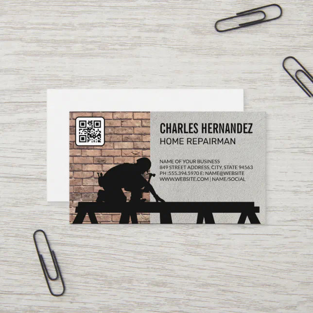 Tradesman Working on Roof | Brick Wall | QR Code Business Card | Zazzle
