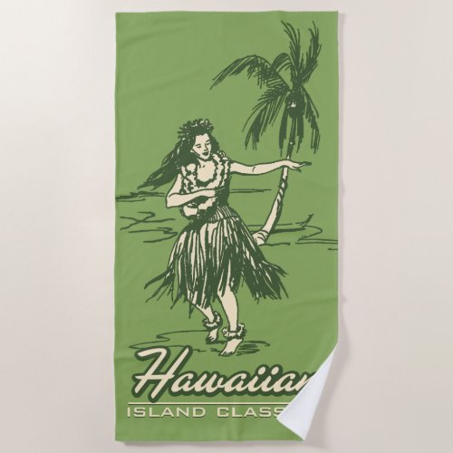 Tradewinds Hawaiian Island Hula Girl _ Green Beach Towel