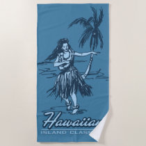 Tradewinds Hawaiian Island Hula Girl - Indigo Beach Towel