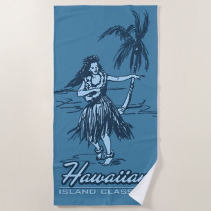 Tradewinds Hawaiian Island Hula Girl - Indigo Beach Towel
