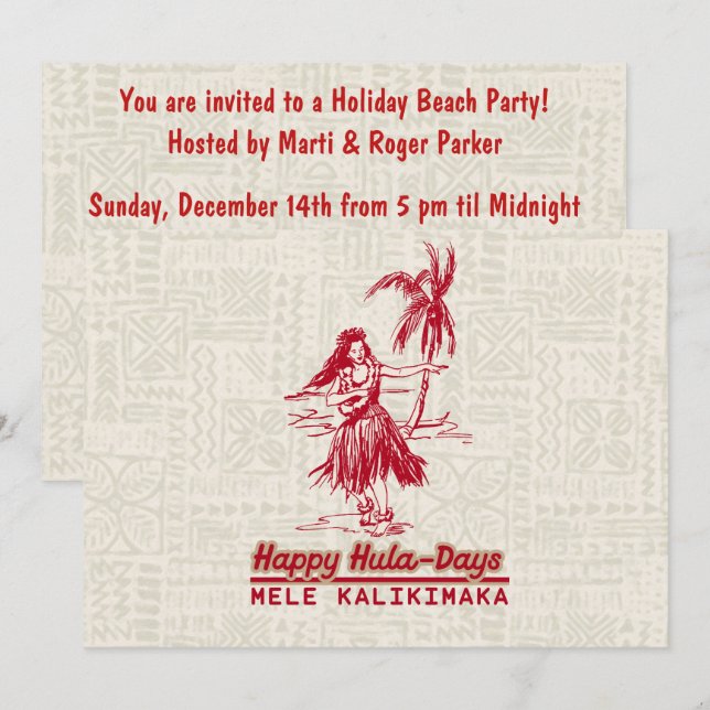 Tradewinds Holiday Hawaiian Hula Girl Invitation (Front/Back)