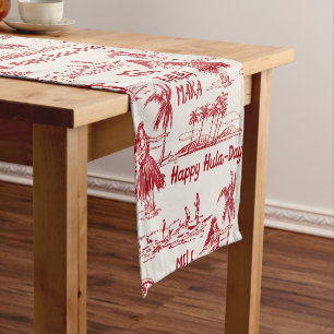 Tradewinds Holiday Hawaiian Hula Girl Toile Short Table Runner