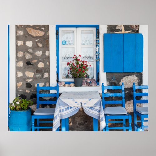 Tradiational Restaurant Oia Santorini Greece Poster