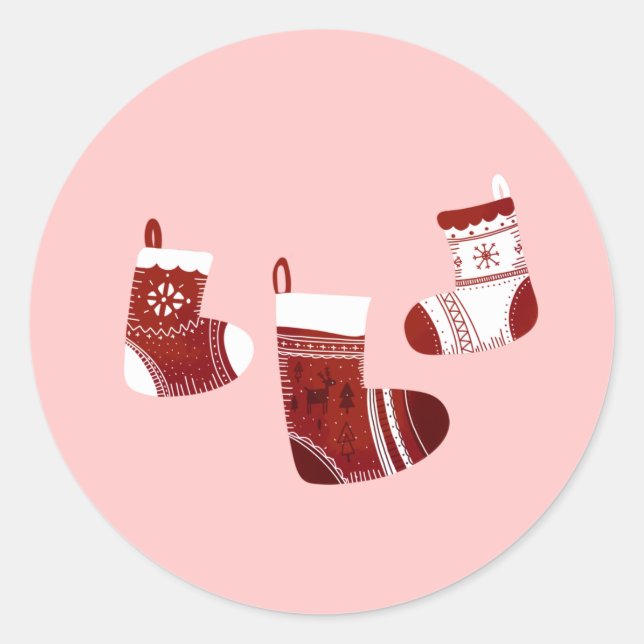 Tradicional Christmas Cute Retro Style Stocking Classic Round Sticker (Front)