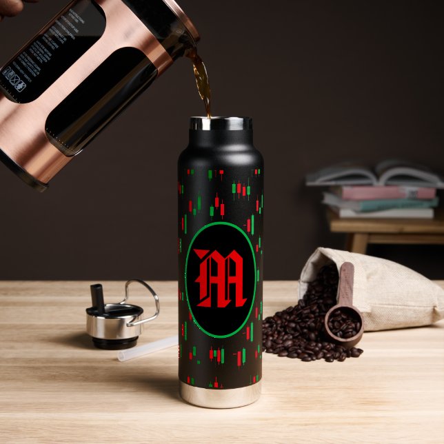 Trading Chart Pattern Streetwear Red Green Candle Water Bottle (Coffee (Rotated))