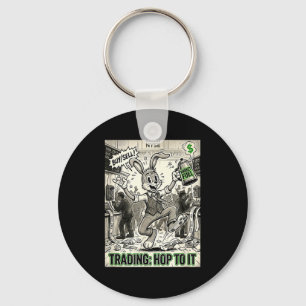 Trading hop to vintage cartoon stock market day keychain