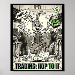 Trading hop to vintage cartoon stock market dayTra Poster