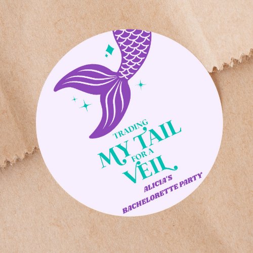 Trading Tail For Veil Mermaid Bachelorette Party Classic Round Sticker