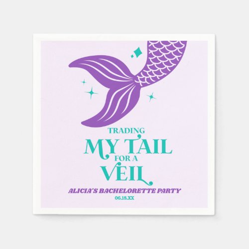 Trading Tail For Veil Mermaid Bachelorette Party Napkins