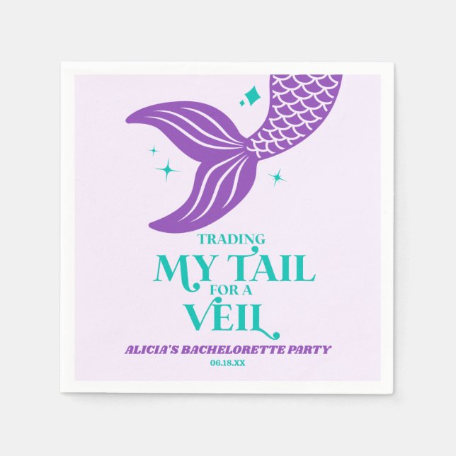 Trading Tail For Veil Mermaid Bachelorette Party Napkins (Front)