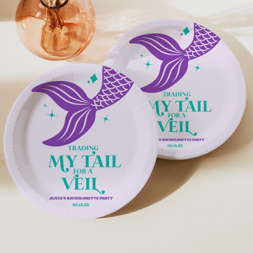 Trading Tail For Veil Mermaid Bachelorette Party Paper Plates