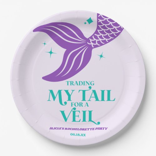 Trading Tail For Veil Mermaid Bachelorette Party Paper Plates