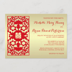 Tradition Classic Red Gold Chinese Wedding Invite