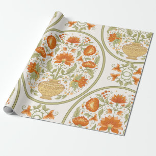 Tradition mughal motif, fantasy flowers in retro, wrapping paper
