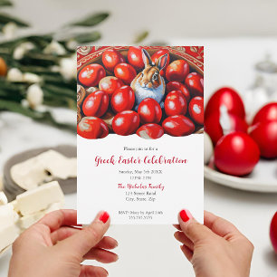 Tradition Red Eggs With Rabbit  Invitation
