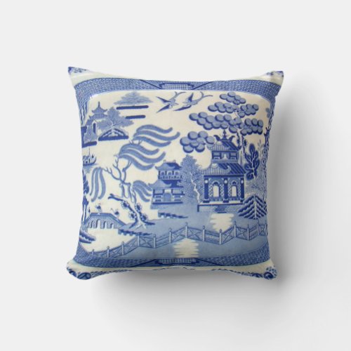 Traditional 19th Century Blue Willow China Pillow