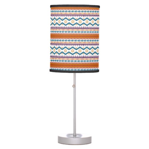 Traditional Abstract Aztec Geometric Pattern White Table Lamp