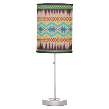 Traditional Abstract Teal Aztec Geometric Pattern Table Lamp