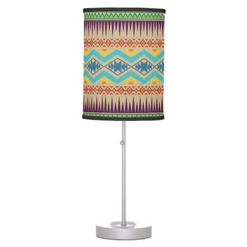 Traditional Abstract Teal Aztec Geometric Pattern Table Lamp