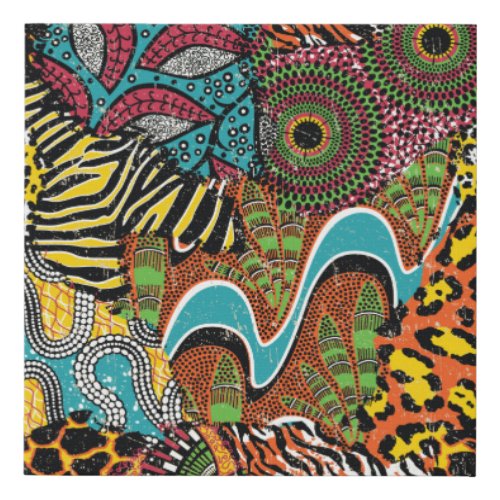 Traditional african fabric and wild animal skins p faux canvas print