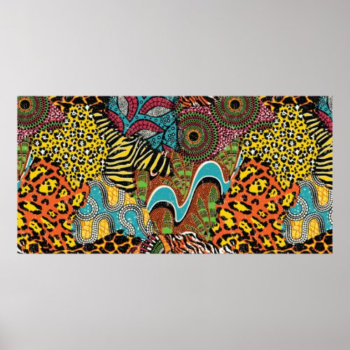 Traditional african fabric and wild animal skins p poster
