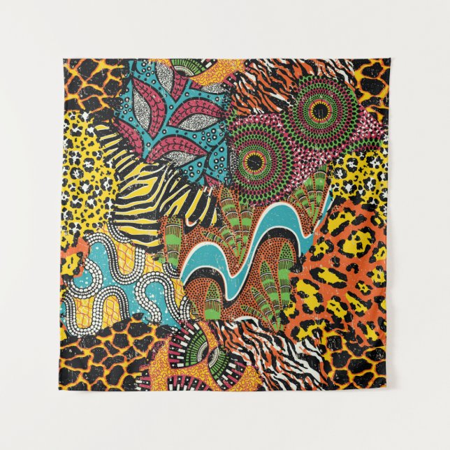 Traditional african fabric and wild animal skins p tapestry (Front)