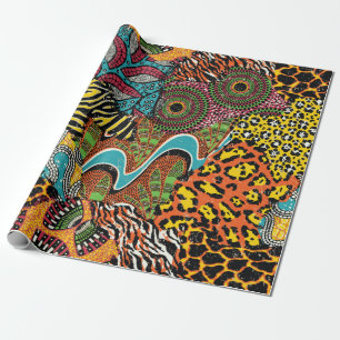 Traditional african fabric and wild animal skins p wrapping paper