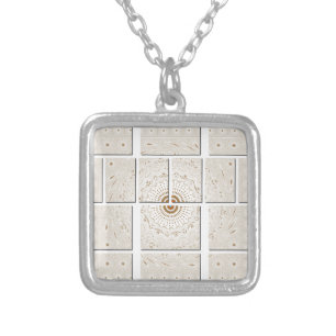 Traditional African Motif Mosaic Art Print. Silver Plated Necklace