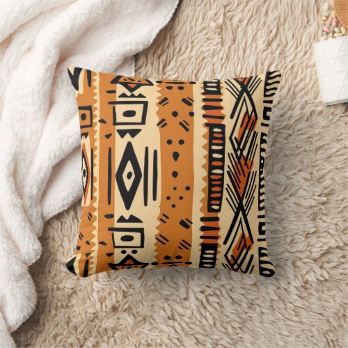 Traditional African Mudcloth Print Throw Pillow