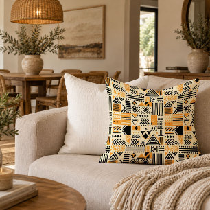Traditional African Textile Throw Pillow Neutral D