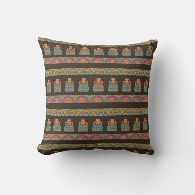 Traditional African Tribal Pottery Pattern Throw Pillow (Front)