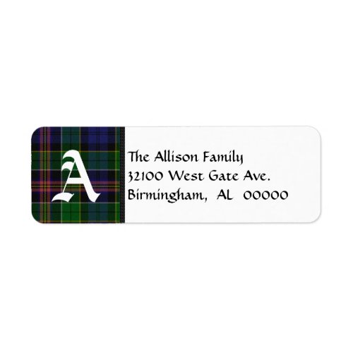 Traditional Allison Tartan Plaid Monogram Label