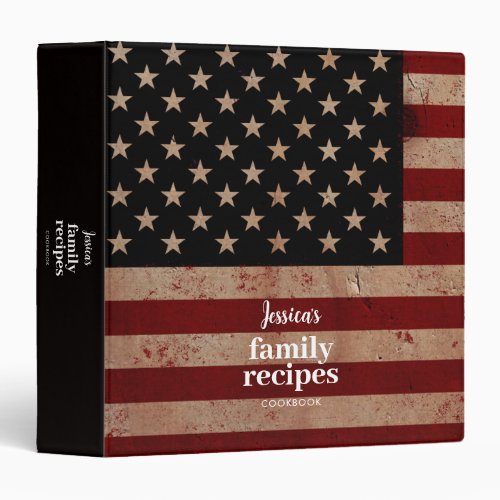 Traditional American Flag Family Recipes Cookbook  3 Ring Binder