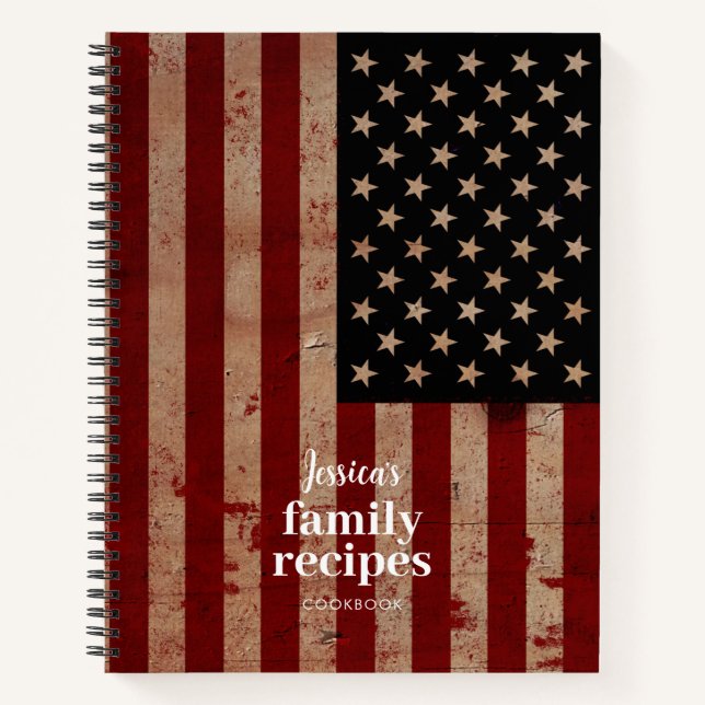 Traditional American Flag Family Recipes Cookbook  Notebook (Front)