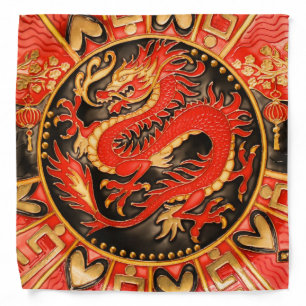 Traditional Ancient Chinese Dragon Red Gold Golden Bandana