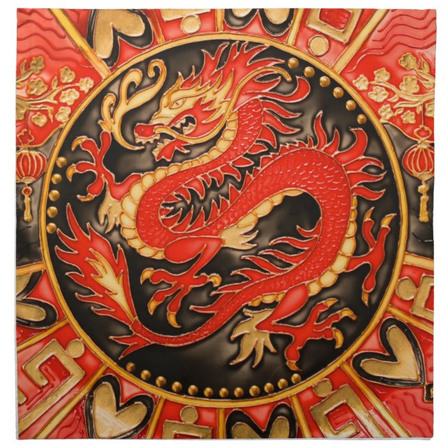 Traditional Ancient Chinese Dragon Red Gold Golden Cloth Napkin (Front)