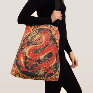 Traditional Ancient Chinese Dragon Red Gold Golden Crossbody Bag